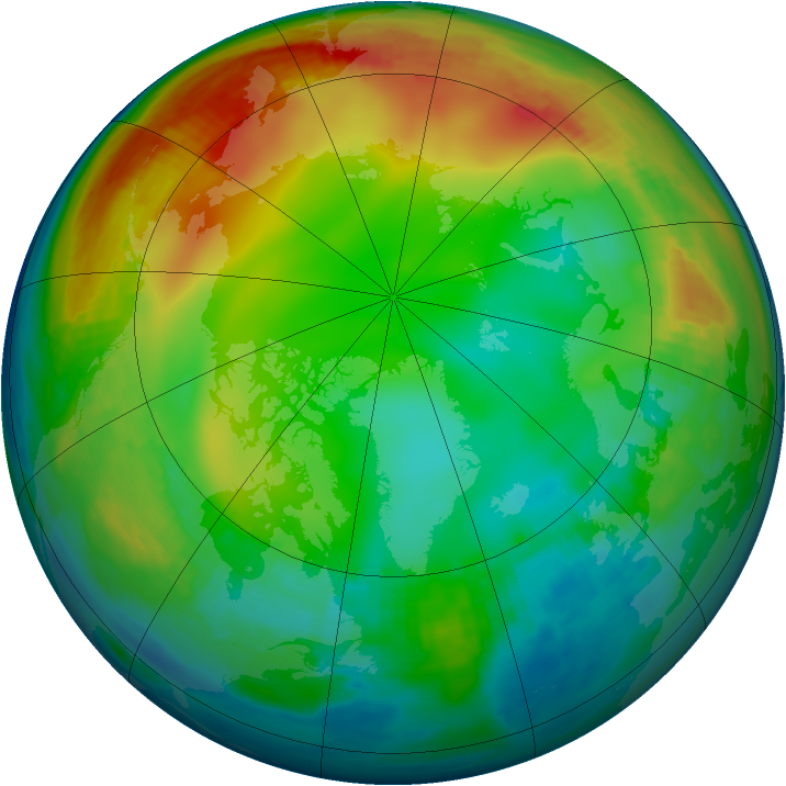 Arctic ozone map for 31 December 1986